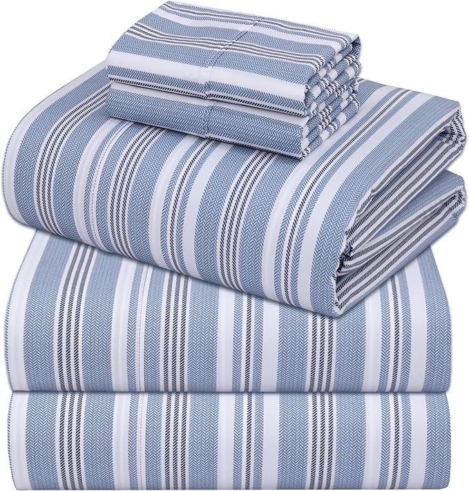 ZOYER 100% Cotton Sheets – Split King Size Percale Bedding, Cooling & Breathable, Durable with a Crisp, Soft & Comfortable Feel, 16" Deep Pocket, 5-Piece Set, Nautica Herringbone