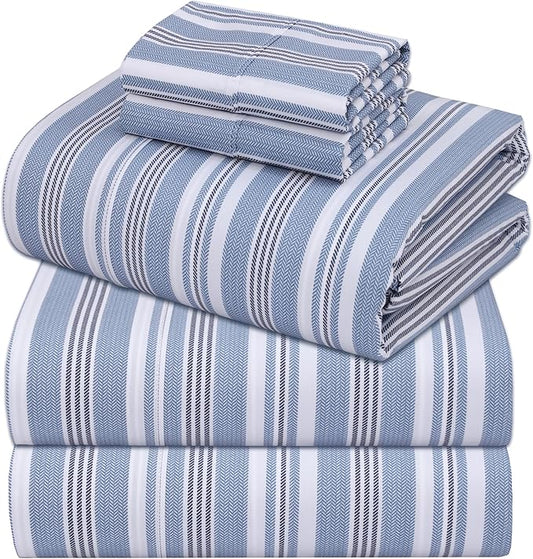 ZOYER 100% Cotton Sheets – Split King Size Percale Bedding, Cooling & Breathable, Durable with a Crisp, Soft & Comfortable Feel, 16" Deep Pocket, 5-Piece Set, Nautica Herringbone