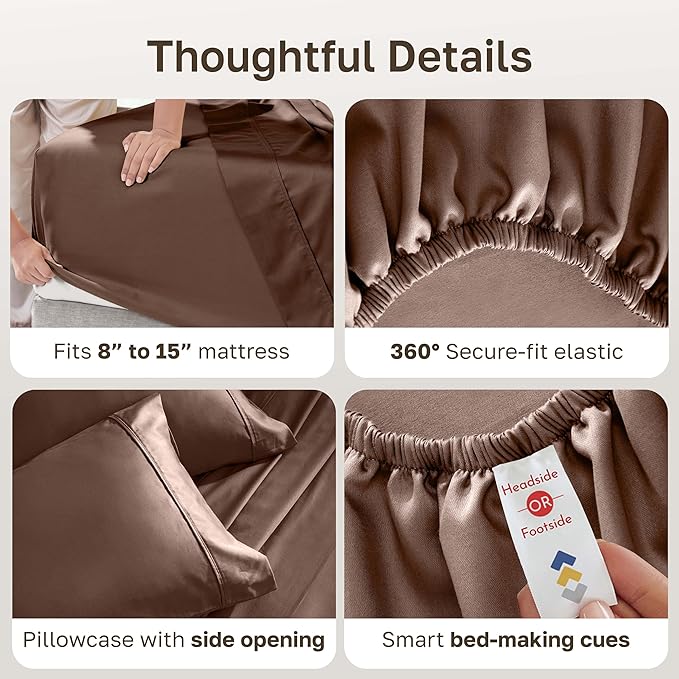 California Design Den Twin Sheets Set - Soft 400 Thread Count Sateen, Natural 100% Cotton Twin Bed Sheets with Deep Pockets, and Durable Bedding Set - Espresso Chocolate Brown