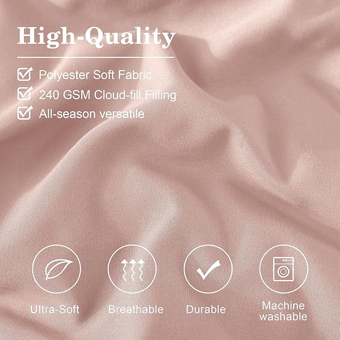 Monbix Twin XL Size Comforter Set - Extra Long 5 Pieces Dorm Bedding Sets, Quilting Design Fluffy Bed in a Bag Twin XL with Sheets, Pillowcase & Sham(Light Pink)