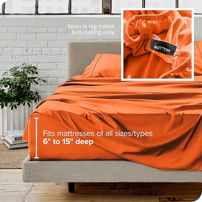 Bare Home Twin XL Sheet Set - 1800 Ultra-Soft Microfiber Twin Extra Long Bed Sheets - Double Brushed - Deep Pockets - Easy Fit - 3 Piece Set - Bedding Sheets & Pillowcases (Twin XL, Orange)