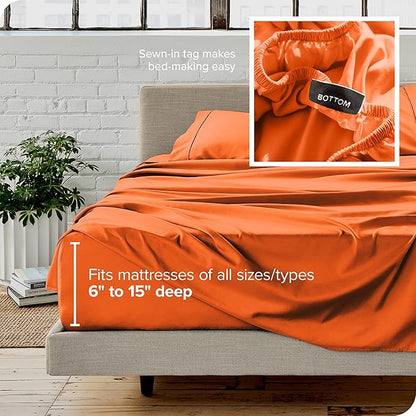 Bare Home Queen Sheet Set - 1800 Ultra-Soft Microfiber Queen Bed Sheets - Double Brushed - Deep Pockets - Easy Fit - 4 Piece Set - Bedding Sheets & Pillowcases (Queen, Orange)