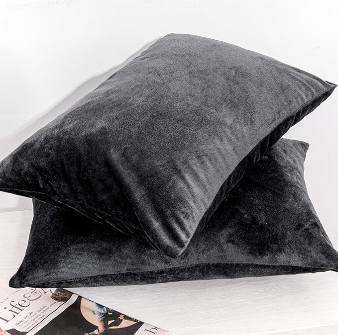 NTBAY Zipped Velvet Toddler Pillowcases, 2 Pack Cozy Luxury Flannel Plush Travel Pillow Cases, 13x18 Inches, Black