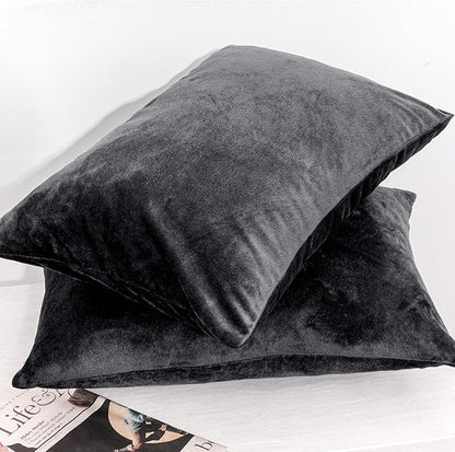 NTBAY Zipped Velvet Toddler Pillowcases, 2 Pack Cozy Luxury Flannel Plush Travel Pillow Cases, 13x18 Inches, Black