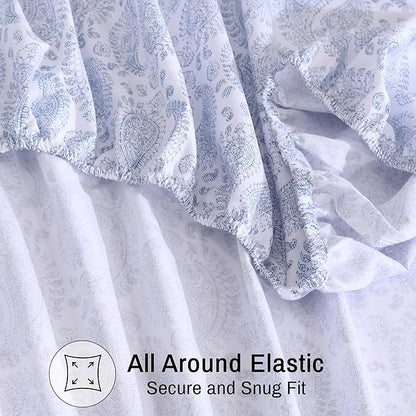 ZOYER 100% Cotton Sheets – Full Size Percale Bedding, Cooling & Breathable, Durable with a Crisp, Soft & Comfortable Feel, 16" Deep Pocket, 4-Piece Set, Paisley Imprint