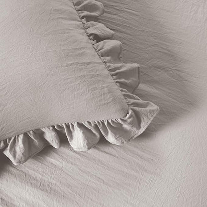 Lush Decor Ruffle Skirt Bedspread Set - 3-Piece Luxurious Farmhouse Bedding - Elegant Ruffle Detail - Timeless Style - Soft Lightweight Sheets - King, Grey