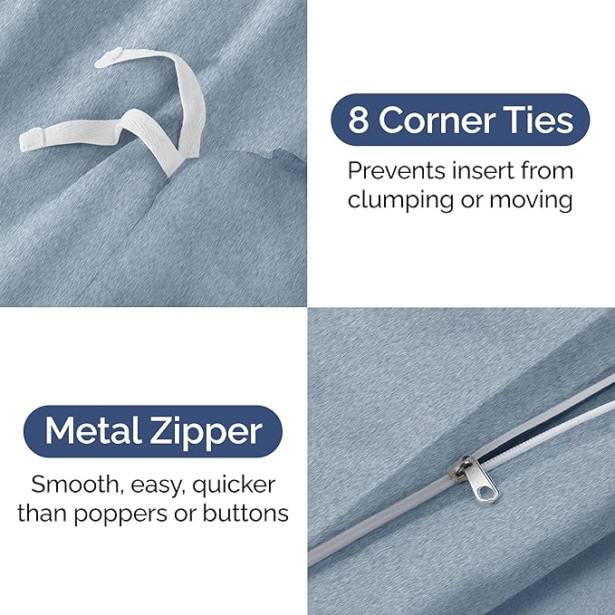 Duvet Cover Twin/Twin XL Size Set - Extra Soft Twin/Twin XL Duvet Cover 68" x 90" with 1 Pillow Sham - Hotel Luxury, Easy Care, Fade Free w/ Zipper Closures & Ties - Cozy & Breathable (Heathered Blue)