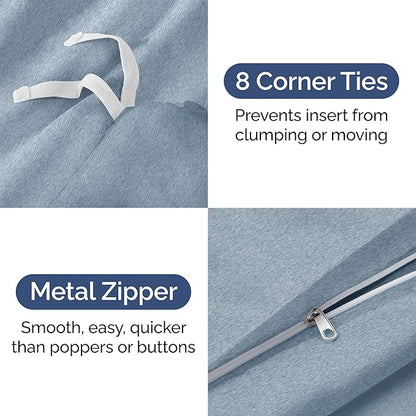 Duvet Cover Twin/Twin XL Size Set - Extra Soft Twin/Twin XL Duvet Cover 68" x 90" with 1 Pillow Sham - Hotel Luxury, Easy Care, Fade Free w/ Zipper Closures & Ties - Cozy & Breathable (Heathered Blue)