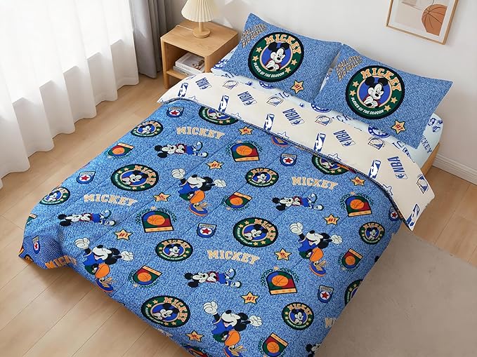 Northwest Disney Mickey Mouse Full Size Comforter Set, 5 Piece Reversible Design Ultra Soft Fade Resistant Microfiber Kids Bedding Set, Officially Licensed