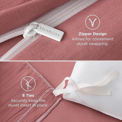 Bedsure Pink Clay Duvet Cover Full Size - 3 Pieces Prewashed Extra Soft Cotton-Like Polyester Bedding Set, Includes 1 Duvet Cover 80x90 Inches with Zipper Closure & 2 Pillow Shams, No Comforter