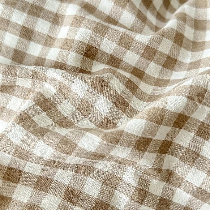 LifeTB Tan Gingham Grid Duvet Cover Queen 3 Pieces Beige Plaid Duvet Cover 100% Washed Cotton Boho Plaid Comforter Cover with 2 Pillowcases Farmhouse Checkered Gingham Bedding Set Queen