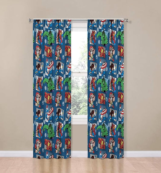 Jay Franco Marvel Avengers Fighting Team 84" Inch Drapes - Beautiful Room Décor & Easy Set Up, Bedding - Curtains Include 2 Tiebacks, 4 Piece Set (Official Marvel Product)