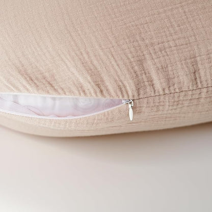 Konssy Muslin Nursing Pillow Covers, Soft and Cute Nursing Covers for Breastfeeding Pillows, Ideal for Newborn Baby Boys and Girls (Brown Leaf, Pink Sun) - 2 Pack
