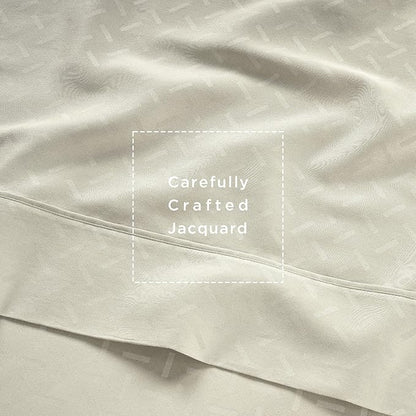 Threadmill Cotton Full Size Sheet Set | 100% Cotton Sheets for Full Size Bed | Damask Jacquard Full Bed Sheets Set with 16” Deep Pocket | Soft Sateen Weave 4-Piece Cooling Bedding Set | Ivory