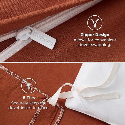 Bedsure Terracotta Duvet Cover King Size - 3 Pieces Prewashed Cotton-Like Extra Soft Bedding Set, Includes 1 Duvet Cover 104x90 Inches with Zipper Closure & 2 Pillow Shams, Comforter Not Included