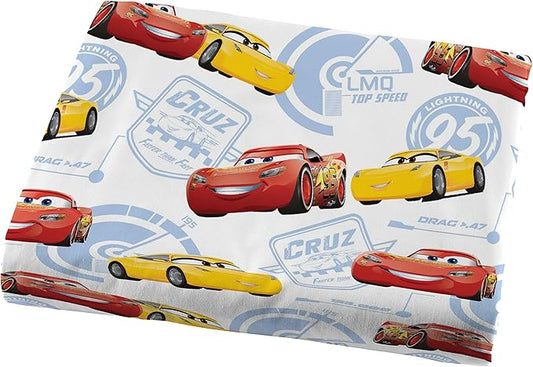 Jay Franco Kids Sheet Cartoon Set with Fitted, Flat Sheets & Pillow Cover - Ultra-Soft Bedding with Pillowcase for Room Decor, White - Cars, 3 Piece Twin