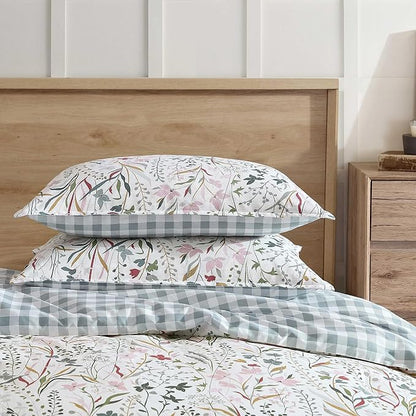 Eddie Bauer - King Comforter Set, Reversible Cotton Bedding with Matching Shams, Classic Floral Home Decor with Plaid Reverse (Woodland Forest Grey, King)