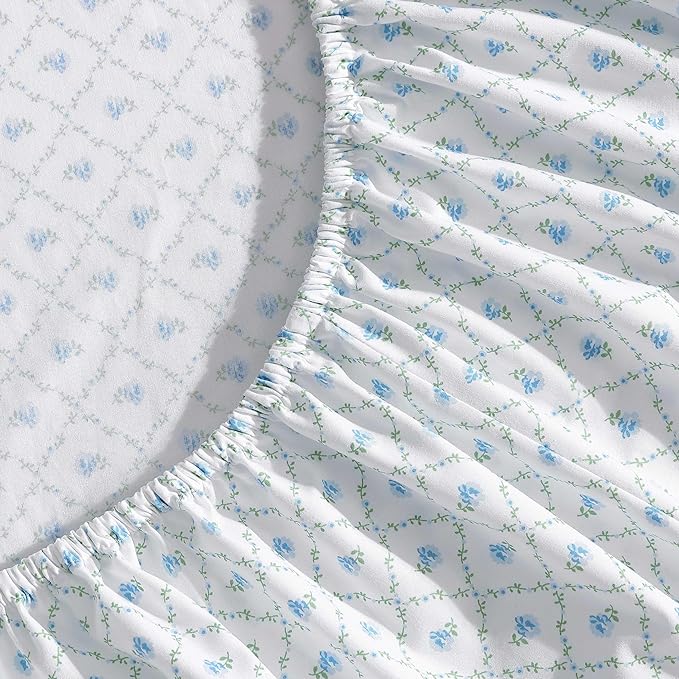 Laura Ashley - Sheet Set, Breathable Percale Cotton Bedding, 200 Thread Count, Deep Pocket, Chic Home Decor (Kate Blue, Queen)
