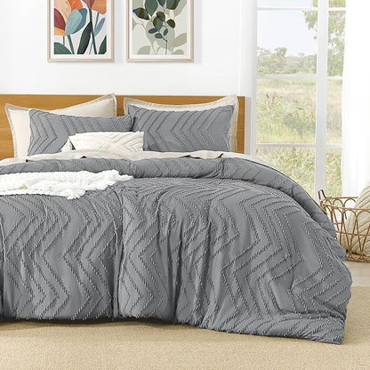 Litanika California King Size Comforter Set Medium Gray, 3 Pieces Chevron Tufted Bedding Set & Collections, All Season Bed Set (104x96In Comforter and 2 Pillow Shams)