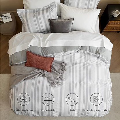 Bedsure Twin/Twin XL Duvet Cover Kids - Striped Reversible Duvet Cover Set with Zipper Closure, 2 Pieces Grey Bedding Set with 8 Corner Ties and 1 Pillow Sham 20"x26"