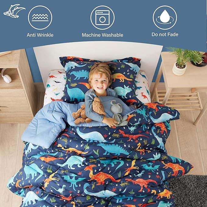 Twin Dinosaur Kids Bedding Set for Boys, 2 Pieces Twin Dinosaur Kids Comforter Sets for Boys, Super Soft Lightweight for All Seasons, Includes 1 Comforter (66"x86") and 1 Pillowcase(20"x26"+2")