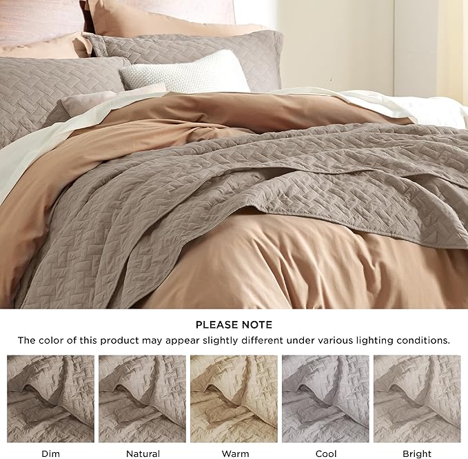 Bedsure Quilts Queen Size - Lightweight Bedspreads Queen Size with Basket Weave Pattern, Soft Quilt Bedding Set, Taupe Comforter Set Coverlet for All Seasons with 2 Pillow Shams (90" x 96") | Skin-Friendly Soft, All-Season Comfort, Breathable, Lightwei...