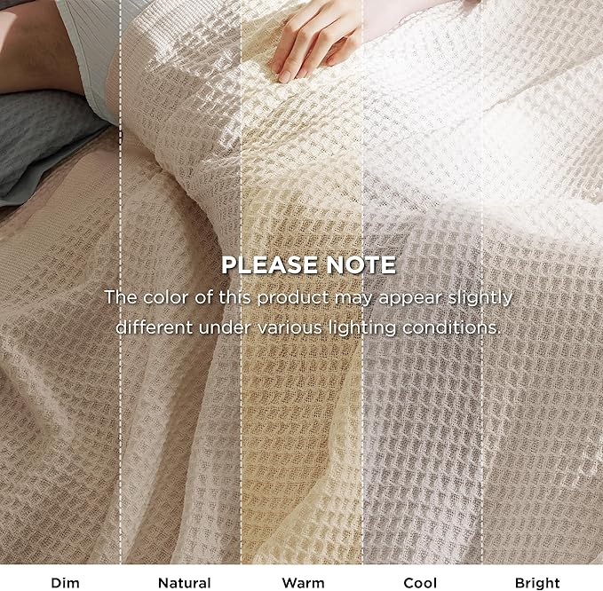 Bedsure Gentlesoft 100% Cotton Big Blanket Oversized King for Bed - Large Breathable Thick Waffle Weave Blanket for Summer, Couch Cover, Light Beige, 120x94 inches