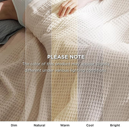 Bedsure Gentlesoft 100% Cotton Big Blanket Oversized King for Bed - Large Breathable Thick Waffle Weave Blanket for Summer, Couch Cover, Light Beige, 120x94 inches