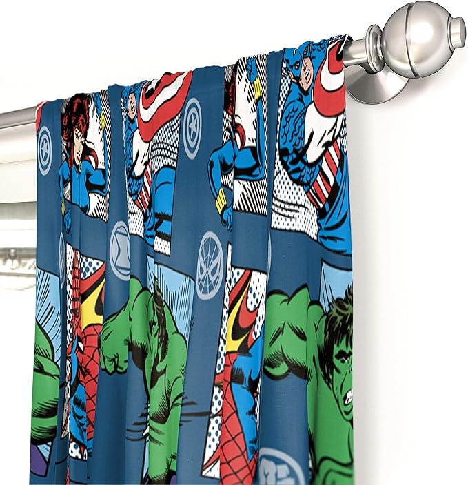 Jay Franco Marvel Avengers Fighting Team 84" Inch Drapes - Beautiful Room Décor & Easy Set Up, Bedding - Curtains Include 2 Tiebacks, 4 Piece Set (Official Marvel Product)