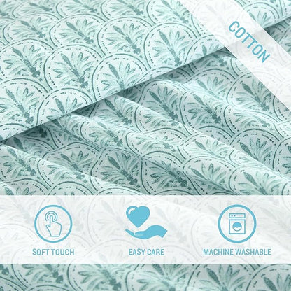 Tommy Bahama - Queen Size Sheet Set, 100% Cotton Percale Bedding with a Crisp & Cool Feel, Bed Sheets with Matching Fitted Sheet & Pillowcases (Coastal Batik Green)