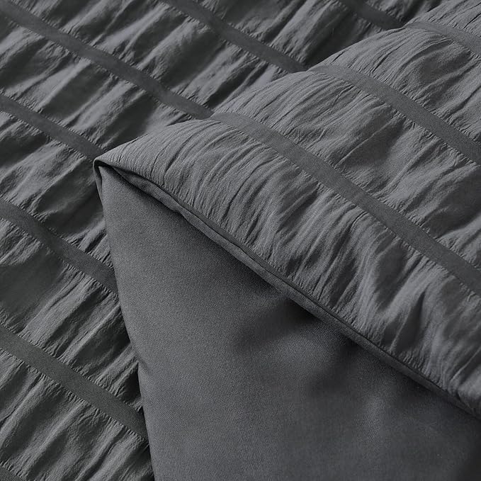 AveLom Seersucker Queen Comforter Set (90x90 inches), 3 Pieces- 100% Soft Washed Microfiber Lightweight Comforter with 2 Pillowcases, All Season Down Alternative Comforter Set for Bedding, Grey