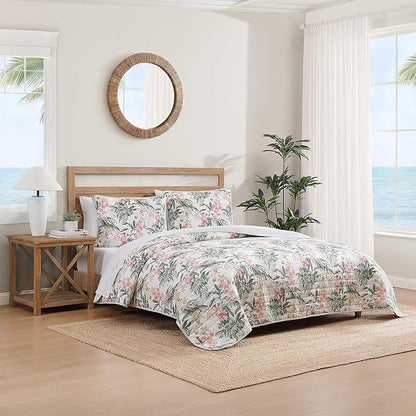 Tommy Bahama - King Quilt Set, Reversible Cotton Coastal Bedding with Matching Shams, Colorful Botanical Bedding Set (Island Orchid Pink/Cream)