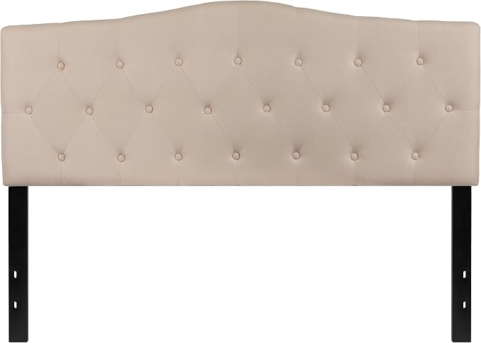 EMMA + OLIVER Tufted Upholstered Queen Size Headboard in Beige Fabric