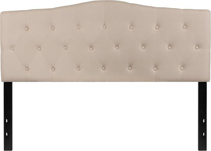 EMMA + OLIVER Tufted Upholstered Queen Size Headboard in Beige Fabric