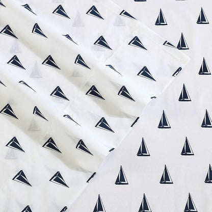 Nautica - Sheets, Cotton Percale Bedding Set with Matching Pillowcases, Crisp & Cool, Deep Pocket (Windtale Boat Navy, Full)