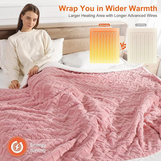 Electric Blanket Twin Heated Blanket 62''X84'' with 5 Heating Levels & 10 Hours Auto Off, ETL& FCC Certification Dual Sherpa Twin Heating Blanket Washable for Home/Office/Bed, Great Gift(Pink)