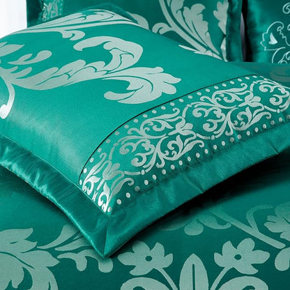 Chezmoi Collection 7-Piece Jacquard Floral Comforter Set (Queen, Green/Silver)