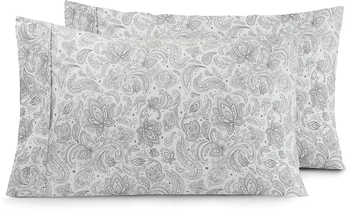 Elegant Comfort Luxury Ultra-Soft 2-Piece Pillowcase Set - 1500 Premium Hotel Quality Microfiber Double Brushed - Wrinkle Resistant, King Size, Paisley Pattern Gray
