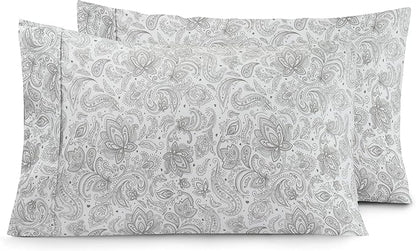 Elegant Comfort Luxury Ultra-Soft 2-Piece Pillowcase Set - 1500 Premium Hotel Quality Microfiber Double Brushed - Wrinkle Resistant, King Size, Paisley Pattern Gray