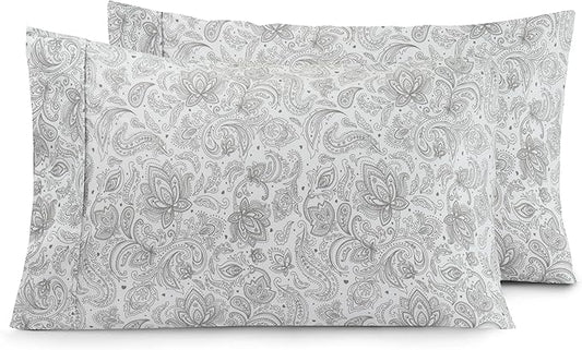 Elegant Comfort Luxury Ultra-Soft 2-Piece Pillowcase Set - 1500 Premium Hotel Quality Microfiber Double Brushed - Wrinkle Resistant, King Size, Paisley Pattern Gray