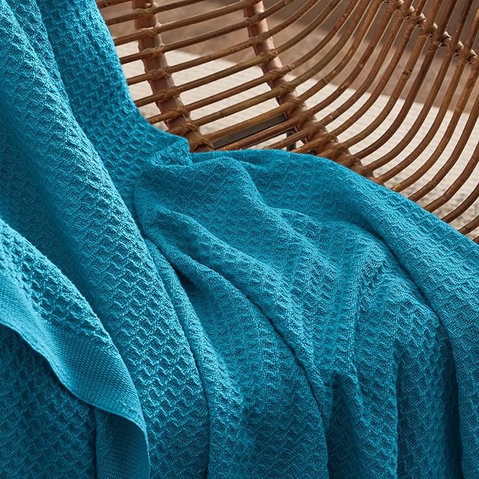Bedsure Gentlesoft 100% Cotton Blanket Queen Size for Bed - Breathable and Soft for Spring Summer, Thick Cozy Waffle Weave Blanket Gifts for Women, Teal, 90x90 Inches