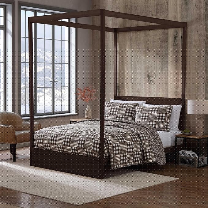 Eddie Bauer - Full/Queen Quilt Set, Reversible Bedding with Matching Shams, Patchwork Luxurious Bedding Set (Gingham Patchwork Brown, Full/Queen)