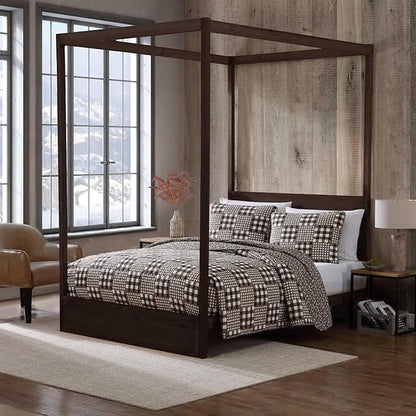 Eddie Bauer - Full/Queen Quilt Set, Reversible Bedding with Matching Shams, Patchwork Luxurious Bedding Set (Gingham Patchwork Brown, Full/Queen)