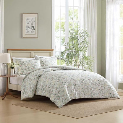 Laura Ashley - Twin Comforter Set, Super Soft Cotton Bedding with Matching Sham, Botanical Design, Vintage Bed Essentials (Bramble Floral Pink, Twin)