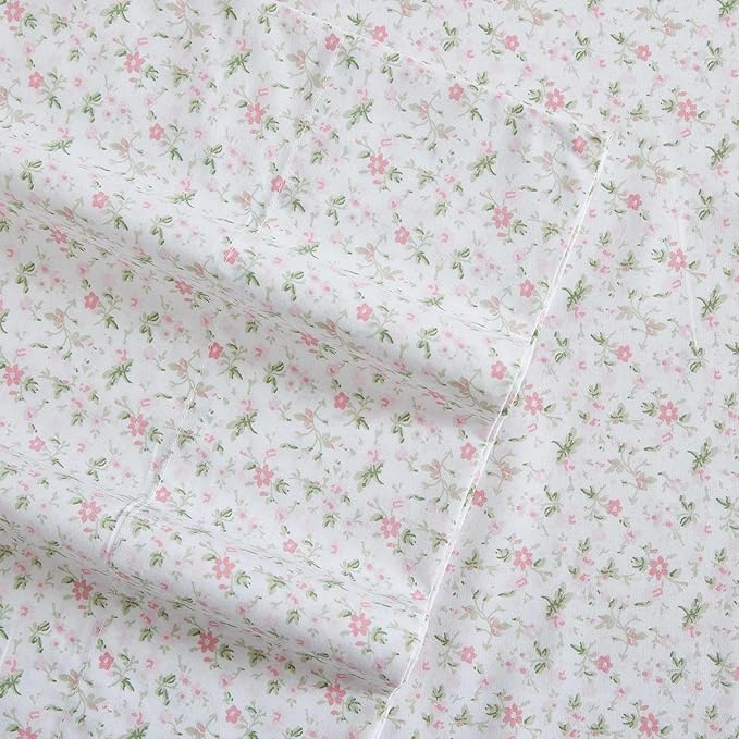 Laura Ashley - King Sheet Set, Crisp & Cool Sheets w/a Naturally Smooth Cotton Percale Feel, Deep Pocket, Bed Sheets with Matching Pillowcases & Fitted Sheet (Heirloom Ditzy Blue)