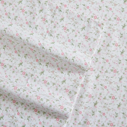 Laura Ashley - Queen Sheets, Cotton Percale Bedding Set, Lightweight & Breathable Home Decor (Evie Pink, Queen)