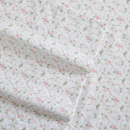 Laura Ashley - Twin Sheets, Cotton Percale Bedding Set, Lightweight & Breathable Home Decor (Evie Pink, Twin)