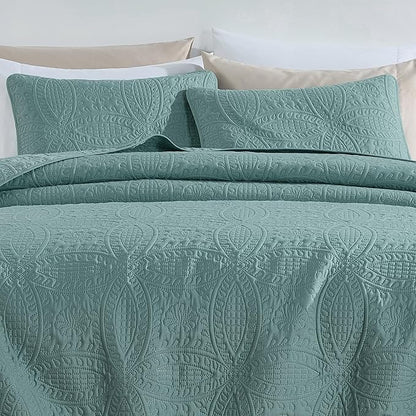 Chezmoi Collection Austin 3-Piece Oversized Bedspread Coverlet Set King, Spa Blue, 118 by 106-Inch | Oversized, Lightweight, Fade Resistant