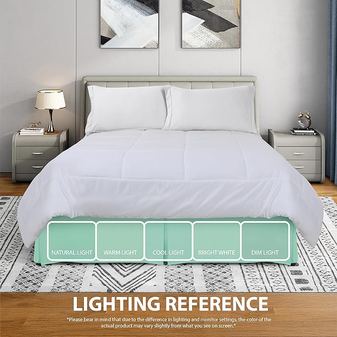 Cathay Home Double Brushed Microfiber Pleated Easy Fit Bed Skirt, Ultra Soft, Fade and Wrinkle Resistant - Sea Foam, Queen