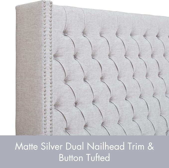 Madison Park Queen Wingback Upholstered Tufted Headboard, Featuring High-Density Sponge Padding, Adjustable Height Headboard, Easy Assembly, Gray